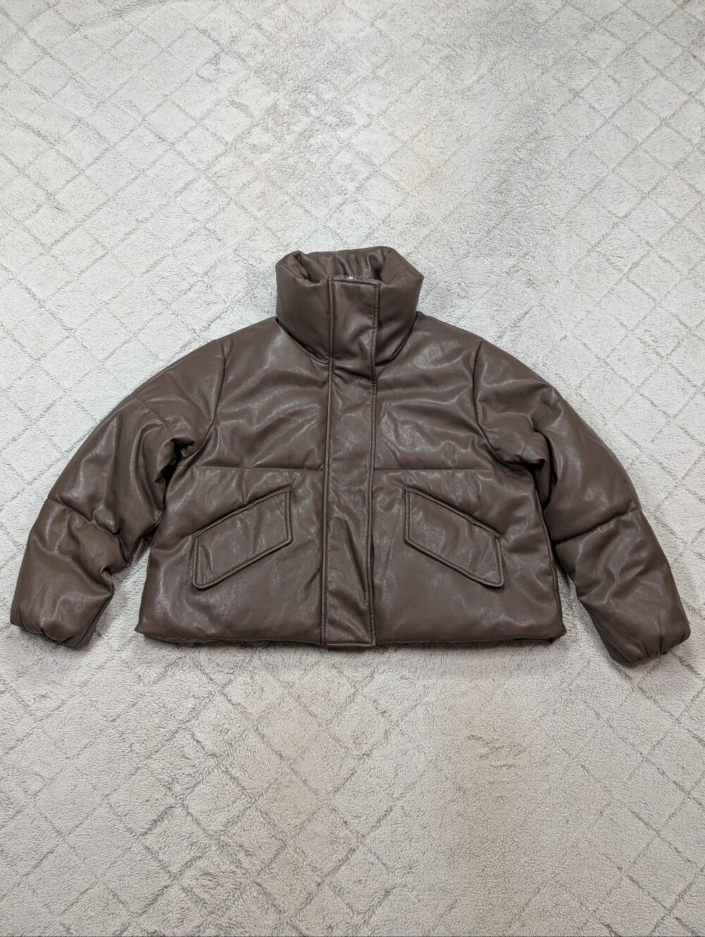 Pistola Jacket Womens S Brown Donovan Swing Puffer Faux Leather Oversized Boxy